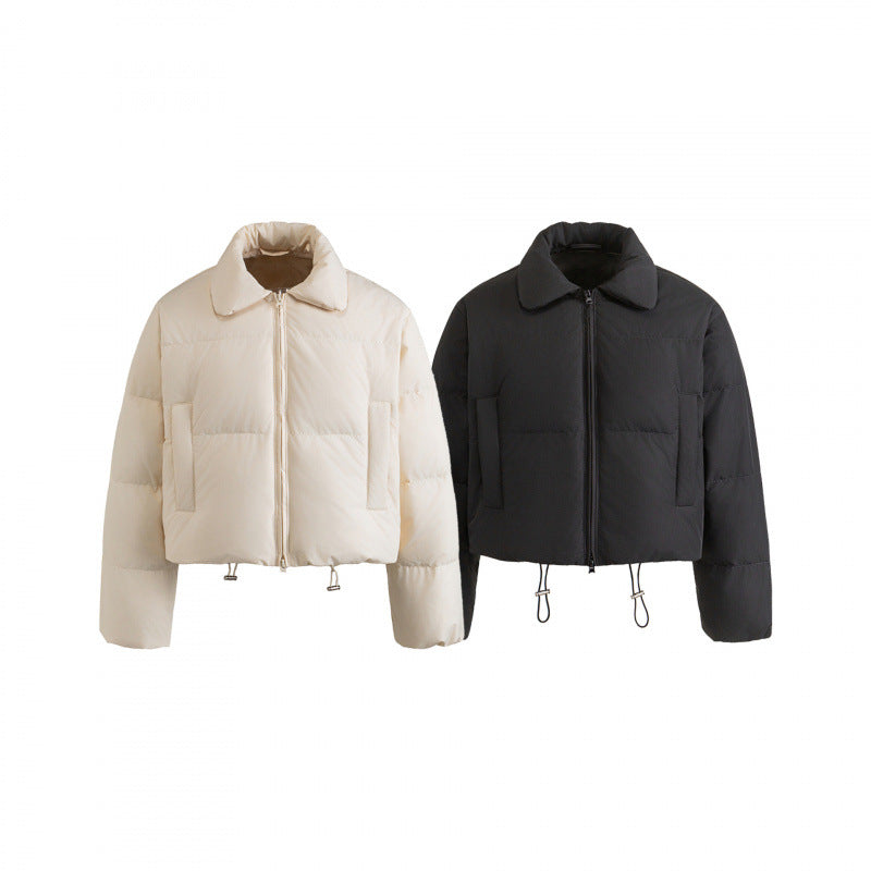 Women's cropped padded transitional jacket in a boxy cut with shirt collar and drawstring Mune Fashion
