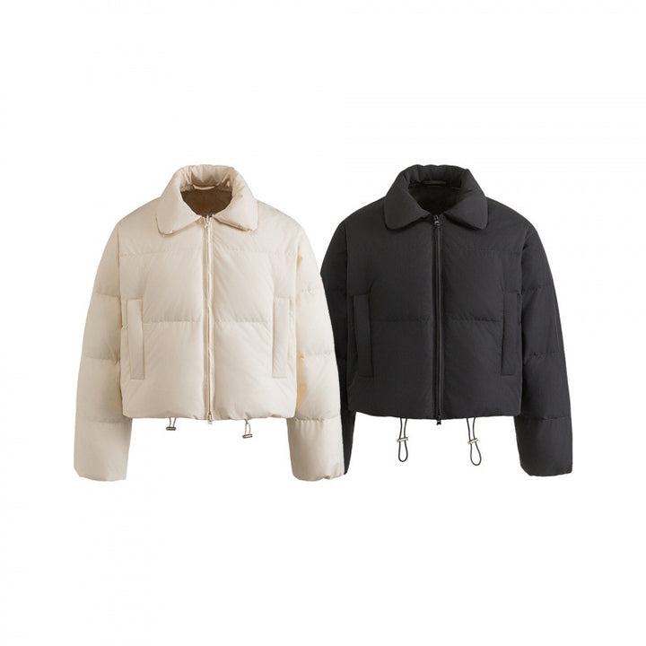 Women's cropped padded transitional jacket in a boxy cut with shirt collar and drawstring Mune Fashion