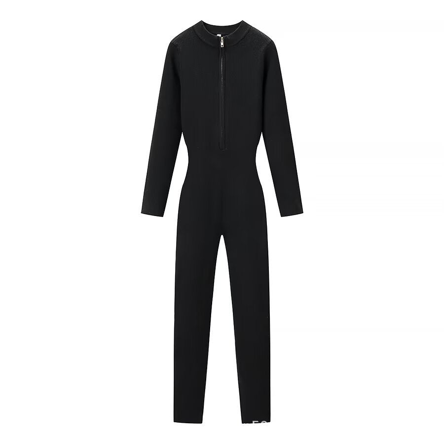 Women's figure-hugging knitted overall with stand-up collar and front zipper Mune Fashion