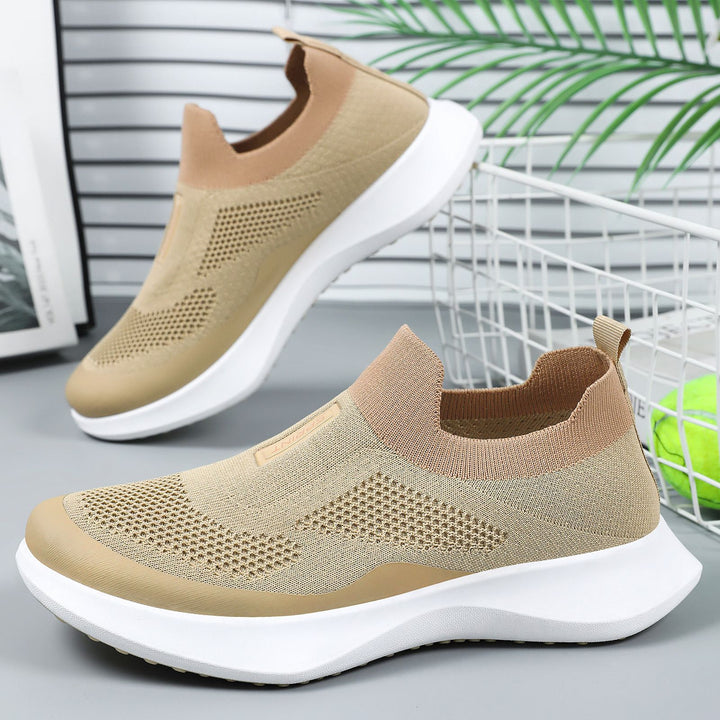 Women's lightweight knit slip-on sneaker with sock-like shaft, elastic entry, and ergonomic memory platform sole Mune Fashion