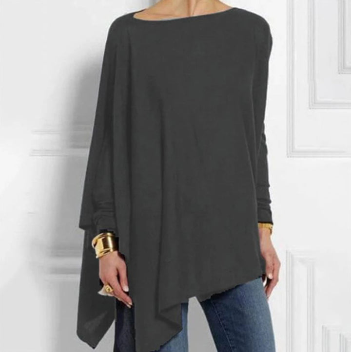 Women's draped oversized tunic with asymmetrical hem and wide batwing sleeves Mune Fashion