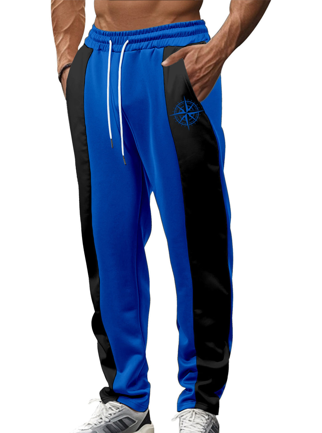 Men's sporty track pants with side contrast stripes, elastic waistband, drawstring, and deer embroidery Mune Fashion