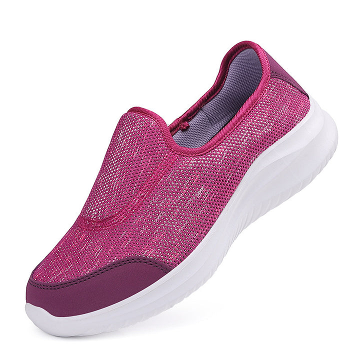Women's elegant slip-on sneakers with elastic decorative straps, breathable knit construction and cushioned comfort sole Mune Fashion