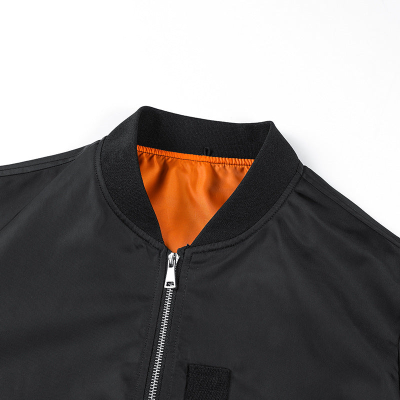 Men's Modern Nylon Bomber Jacket in Aviator Style with Contrasting Inner Lining and Sleeve Zip Pocket Mune Fashion