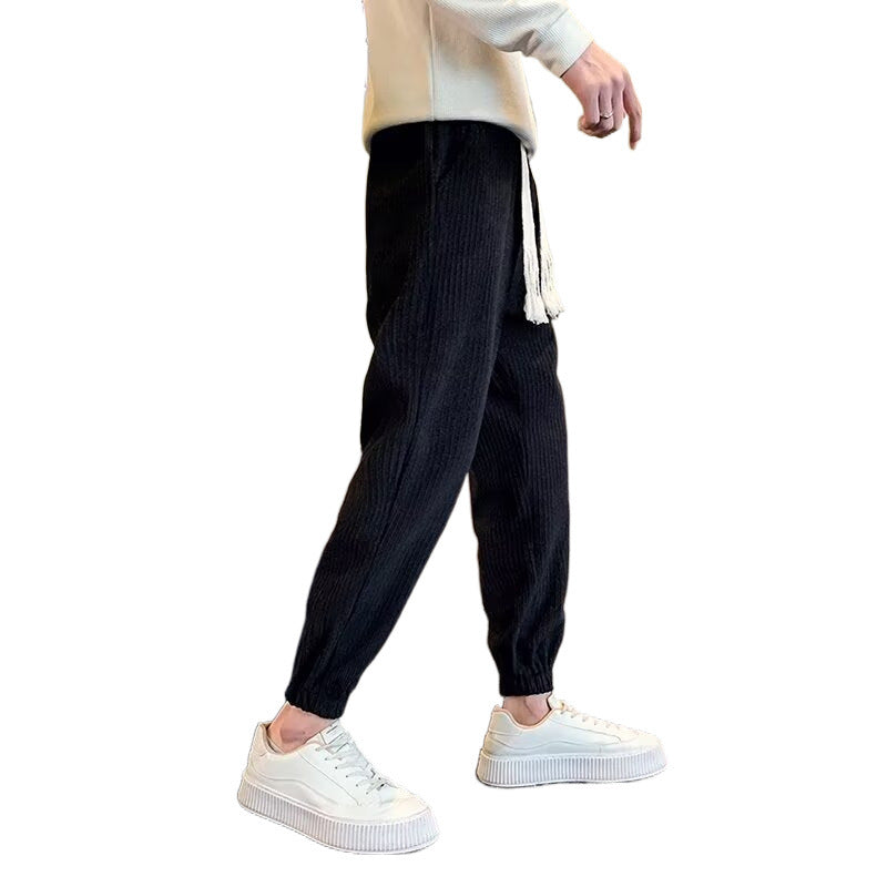 Men's Ribbed Relaxed Jogging Pants with Drawstring, Side Pockets and Elastic Hem Mune Fashion