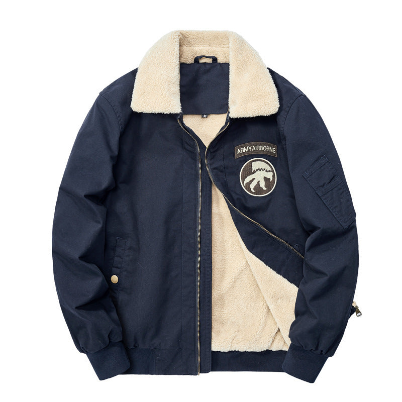 Men's Fleece-Lined Flight Jacket Blouson with Sherpa Collar and Patch Details Mune Fashion