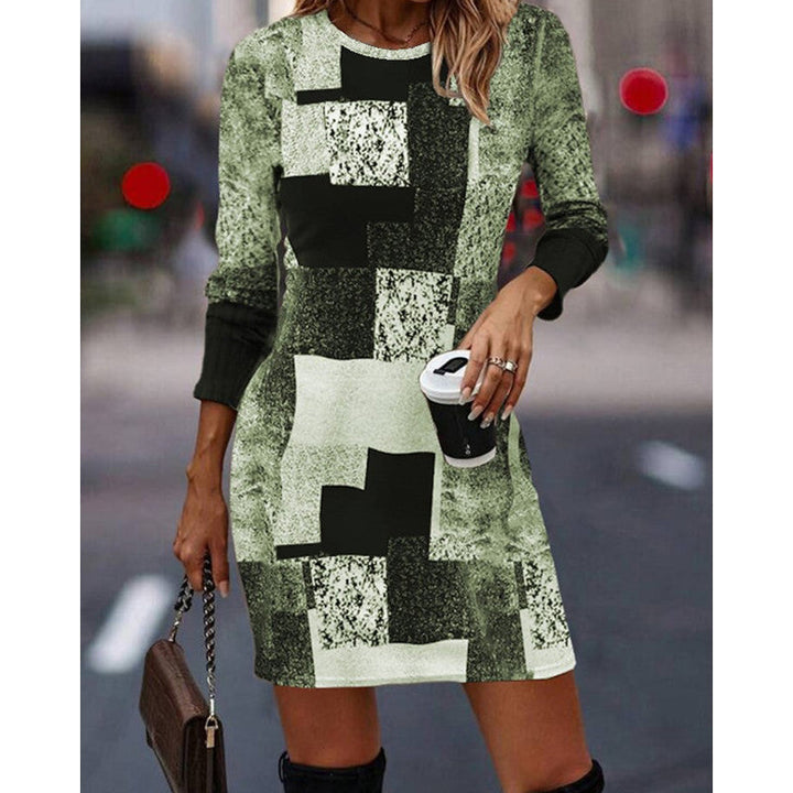 Women’s Knit Dress with Modern Geometric Pattern and Long Sleeves Mune