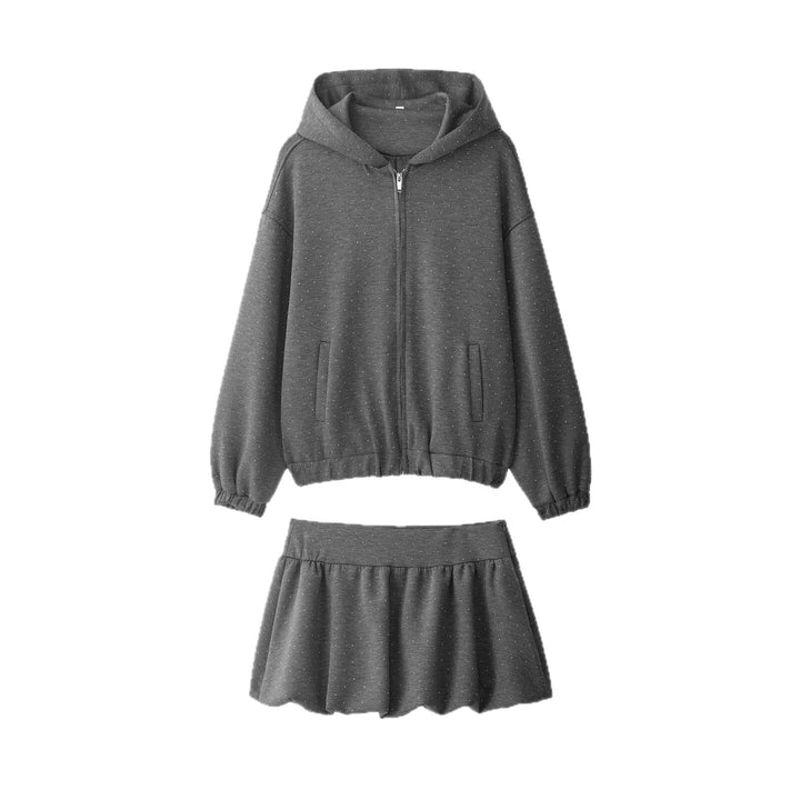 Women's Oversized Hoodie Jacket with Full Zip, Elastic Hem, and Subtle Dot Pattern Mune Fashion