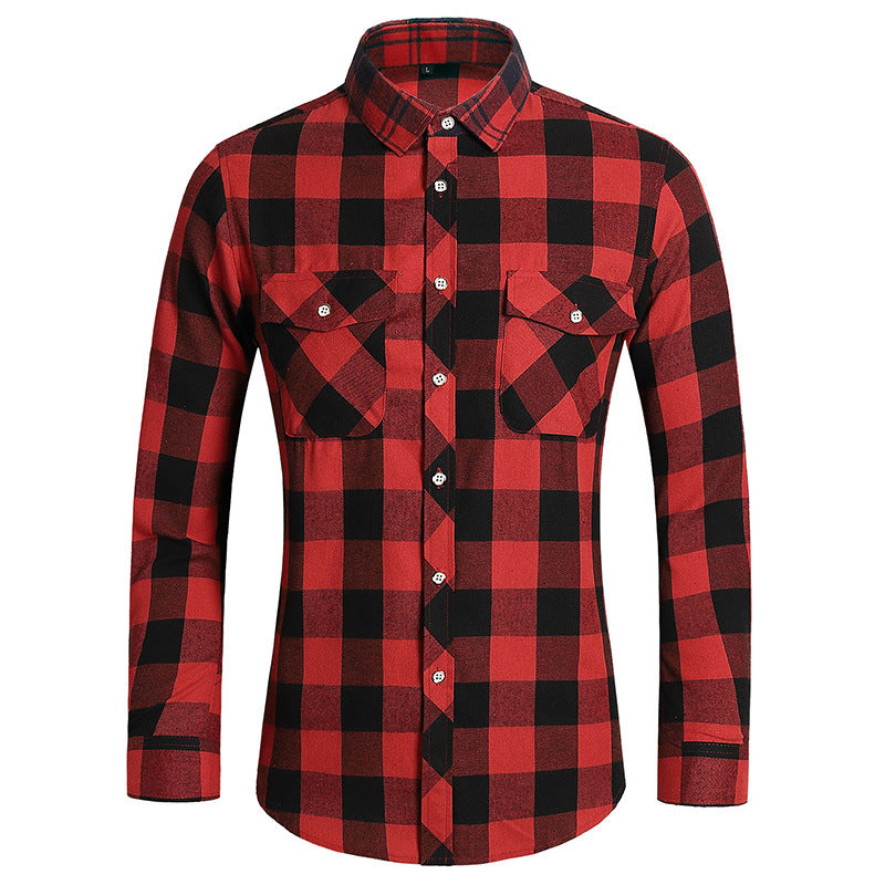 Men's checkered flannel shirt with double breast pockets and kent collar Mune Fashion