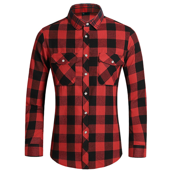 Men's checkered flannel shirt with double breast pockets and kent collar Mune Fashion