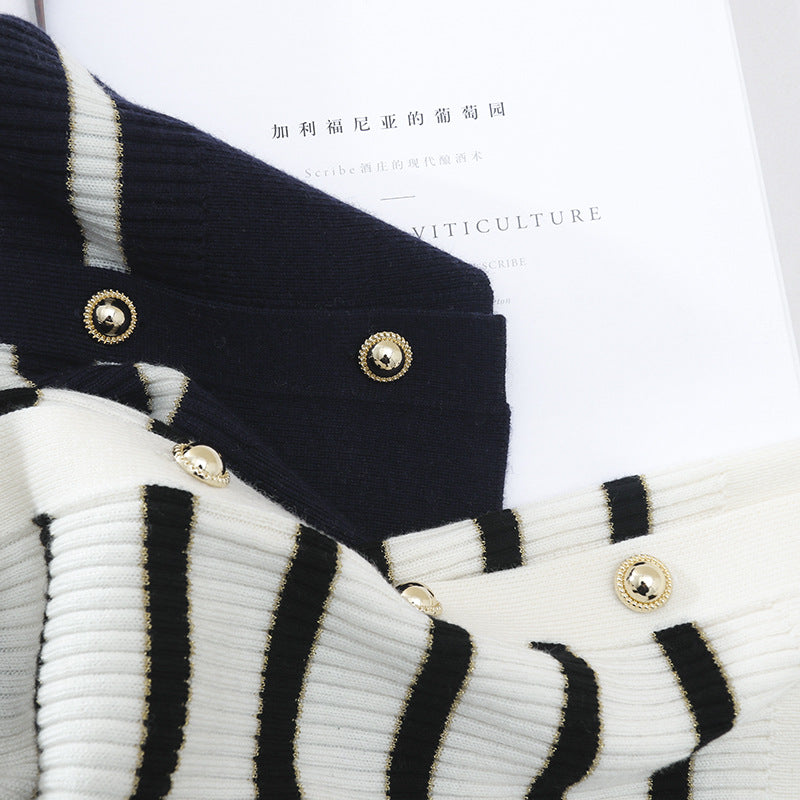 Women’s marine-inspired ribbed knit cardigan with polo collar and decorative button placket Mune Fashion