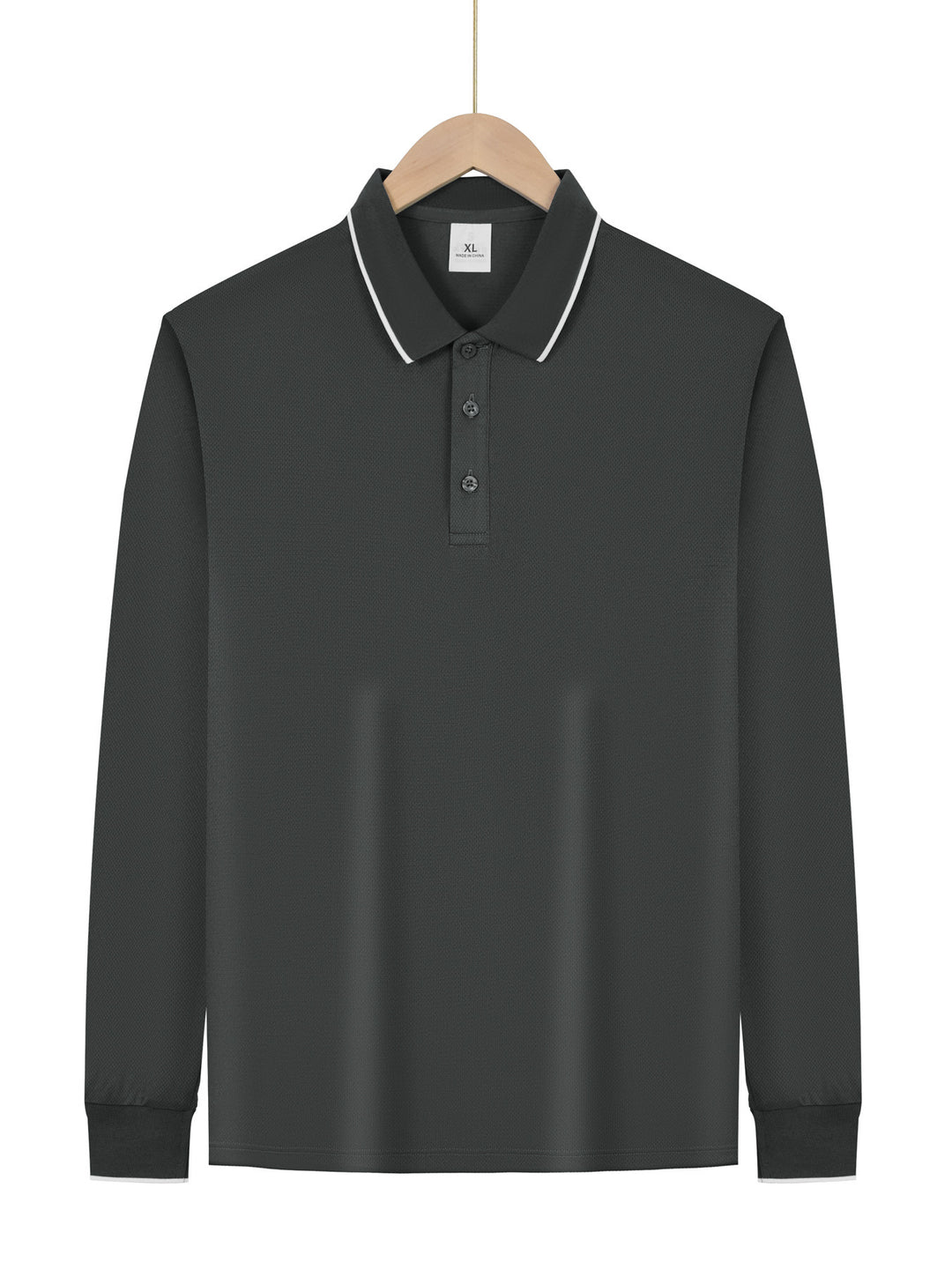 Men's Long Sleeve Pique Polo with Contrasting Collar and Cuffs Mune Fashion