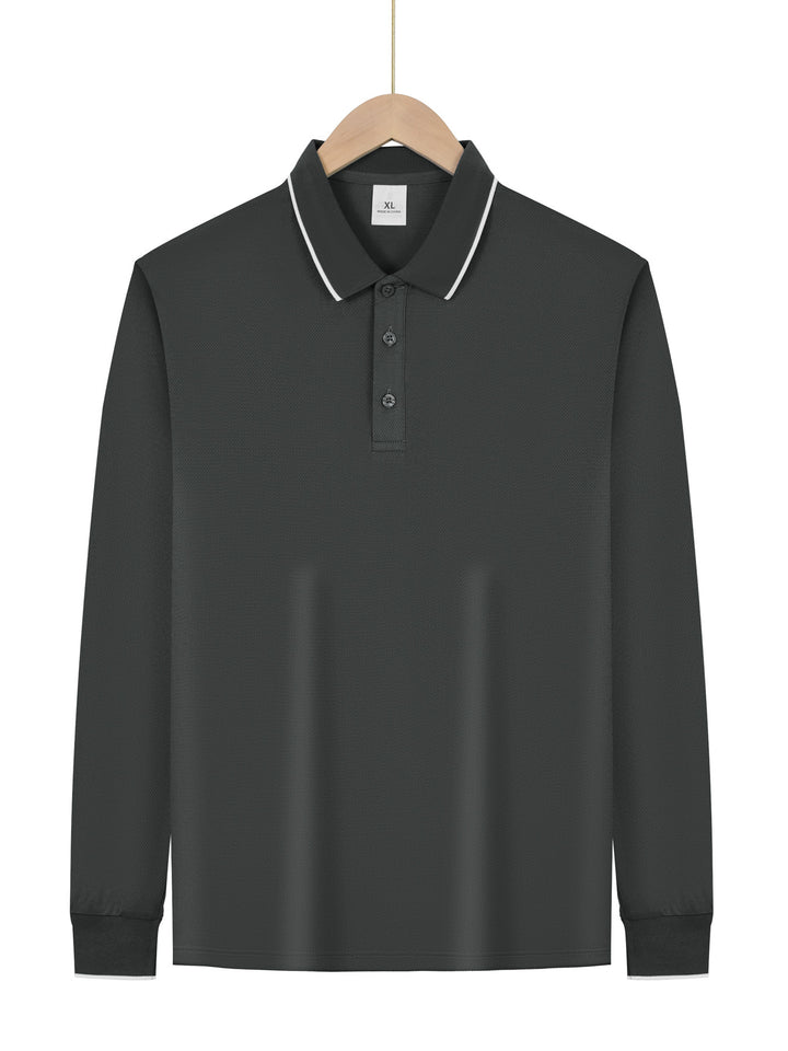 Men's Long Sleeve Pique Polo with Contrasting Collar and Cuffs Mune Fashion