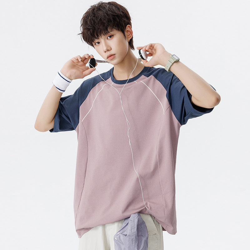 Men's Oversize Waffle Structure Raglan T-Shirt with Contrast Sleeves and Breathable Functional Jersey Mune Fashion