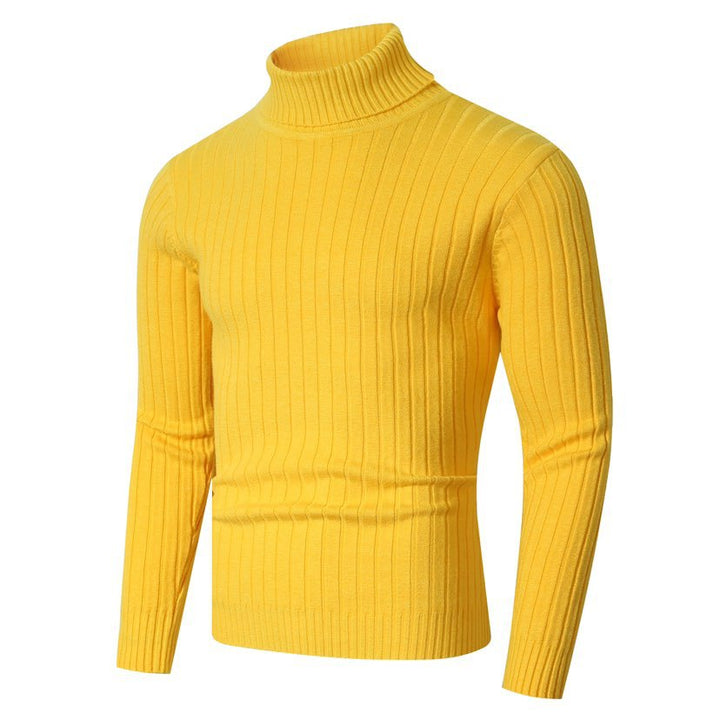 Men's Figure-Hugging Ribbed Knit Turtleneck Sweater with Stretch Fine Knit Mune Fashion
