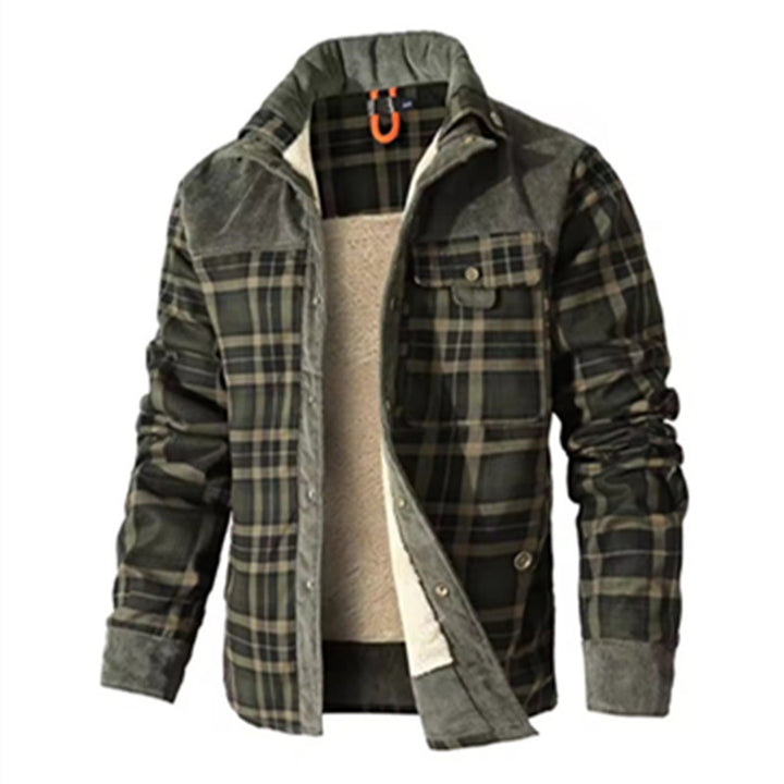 Men's Checkered Thermal Shirt Jacket with Teddy Lining and Cord Trim Mune Fashion