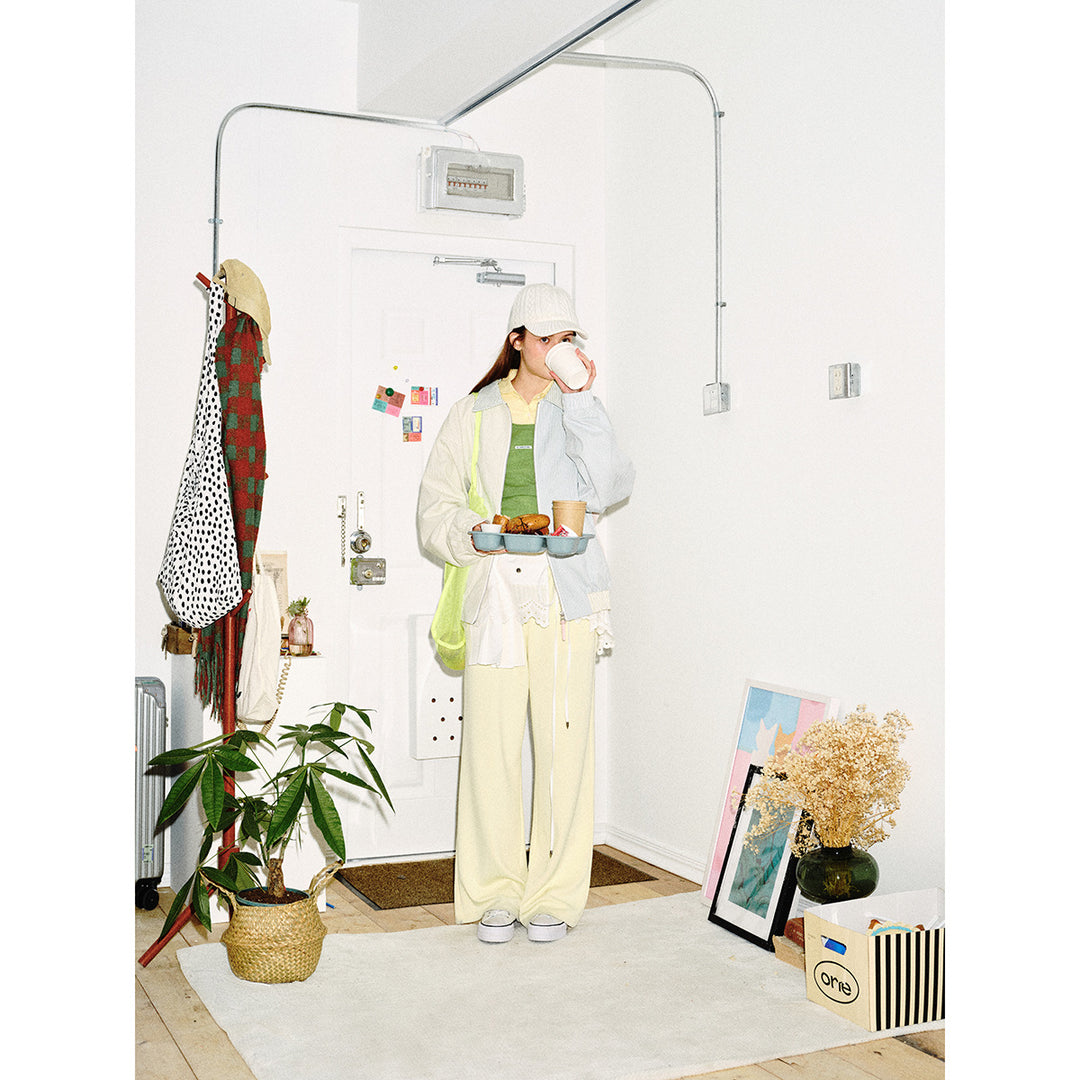 Unisex Striped Pastel Corduroy Jacket in Boxy Cut with Shirt Collar and Elastic Cuff Mune Fashion