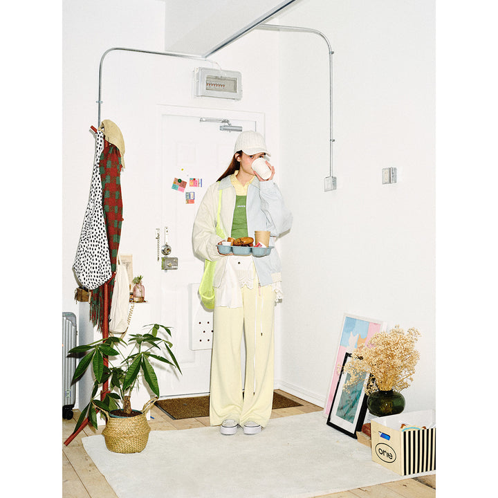 Unisex Striped Pastel Corduroy Jacket in Boxy Cut with Shirt Collar and Elastic Cuff Mune Fashion