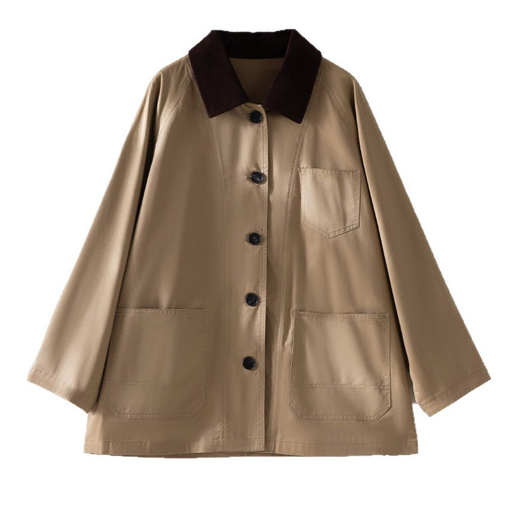 Women's Oversized Cotton Utility Jacket with Contrast Collar and Patch Pockets Mune Fashion
