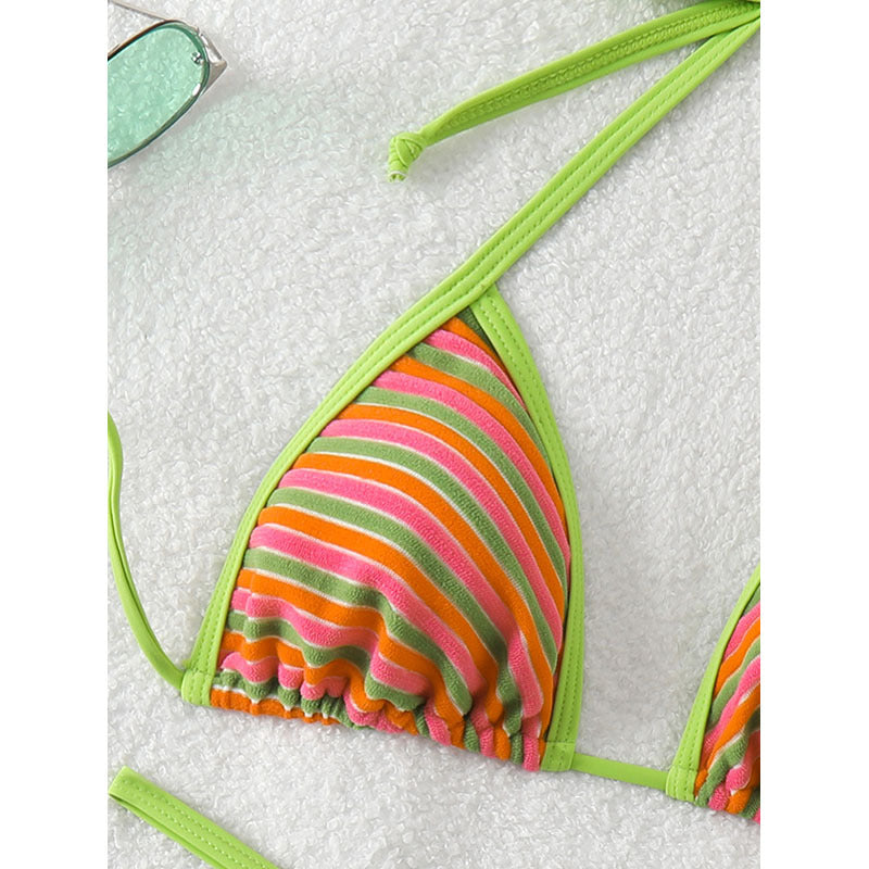 Women's triangle bikini with playful cut and colorful stripes Mune Fashion