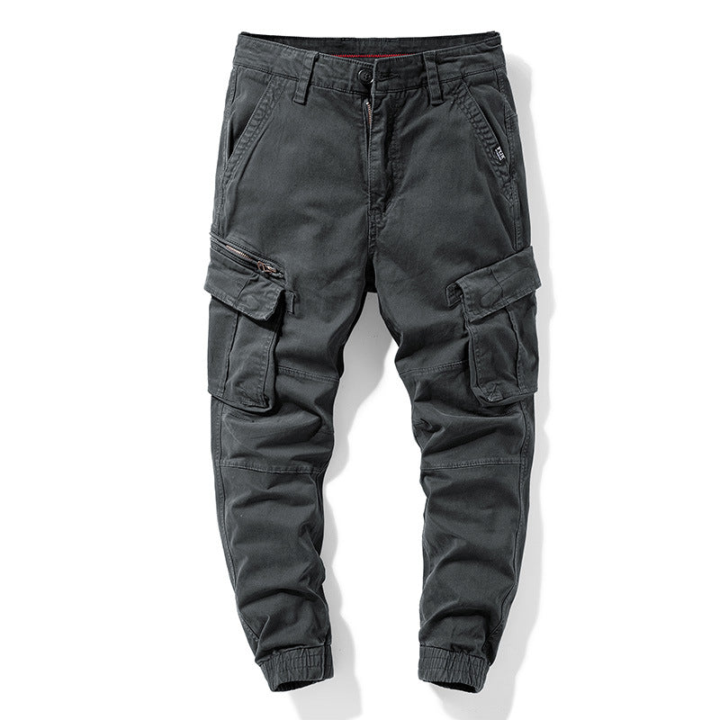 Men's tapered cargo pants in jogger style with knee patches, multiple pockets, and elastic ankle cuffs Mune Fashion