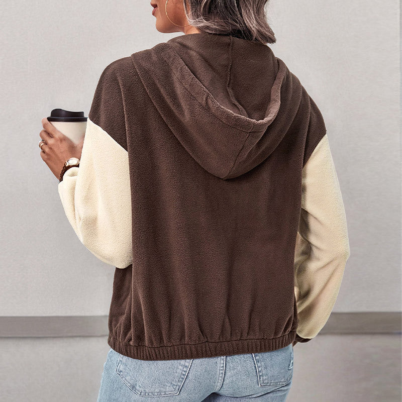 Women's fleece hoodie with color block, full zip and pockets Mune Fashion