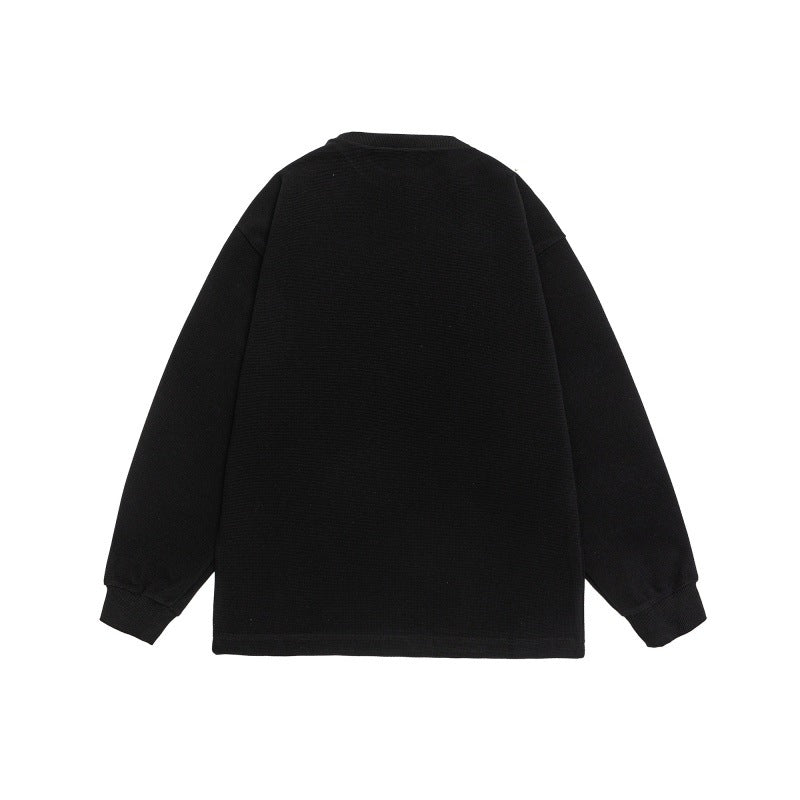 Unisex Oversized Sweatshirt with Logo Print and Fine Waffle Texture Mune Fashion
