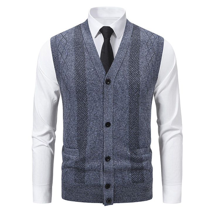 Men's Tailored Fine Knit Vest with V-Neck, Button Placket, and Side Pockets Mune Fashion