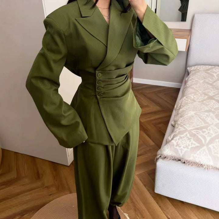 Women's Tailored Blazer with Side Pleats and Asymmetrical Button Placket Mune Fashion