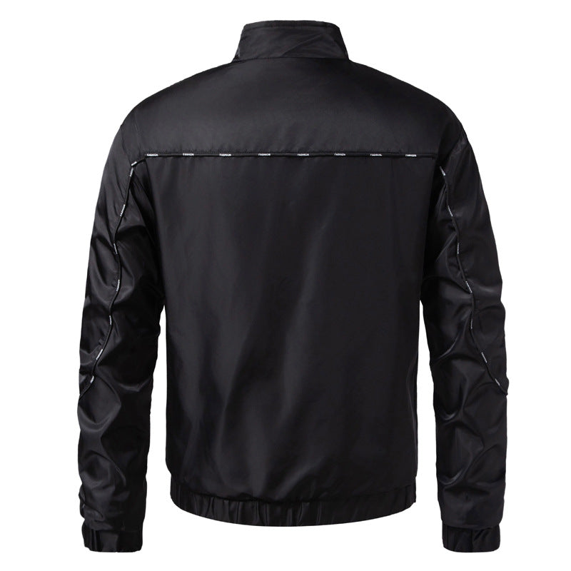 Men's Lightweight Utility Bomber Jacket with Flap Pockets, Stand-Up Collar, and Elastic Hem Mune Fashion