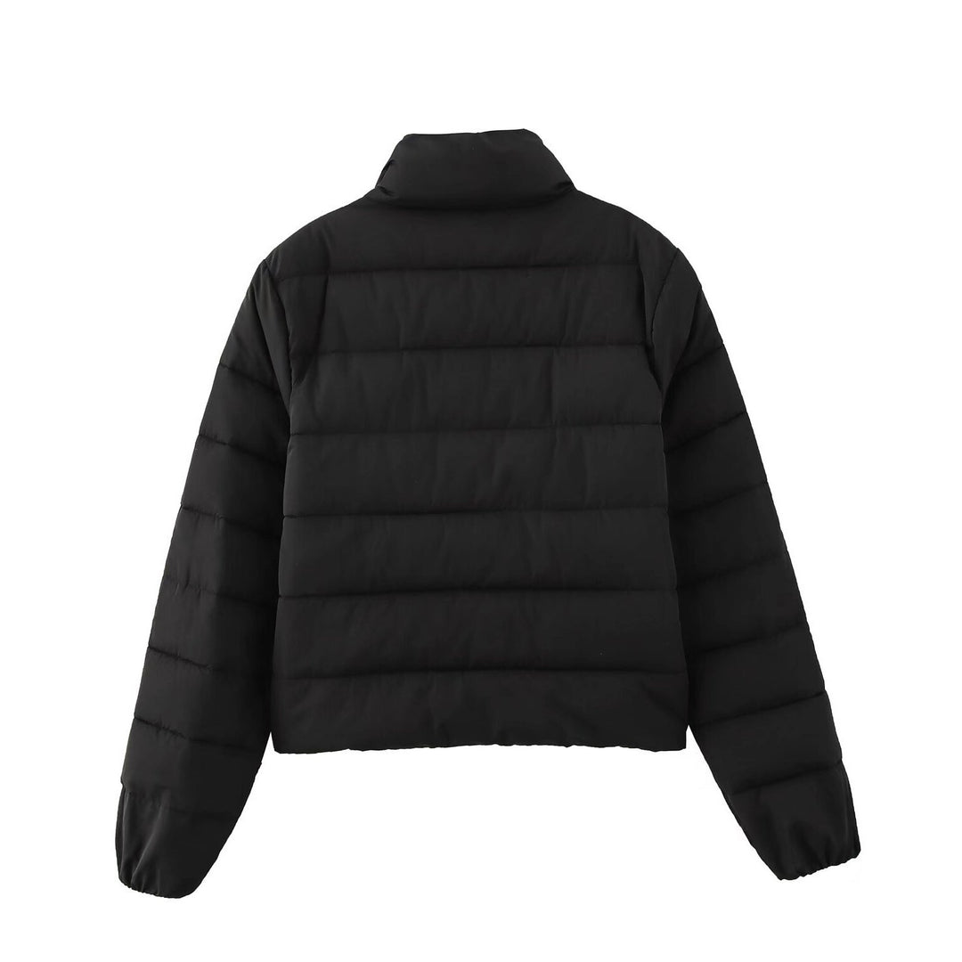 Women's Short Quilted Jacket with Stand-Up Collar, Zipper and Elastic Cuffs Mune Fashion