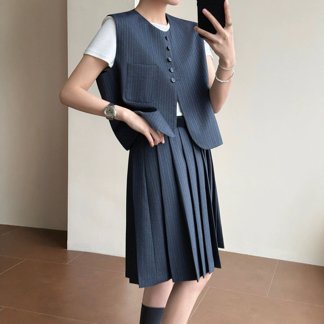 Women Elegant Blazer Vest with Striped Design Mune Fashion