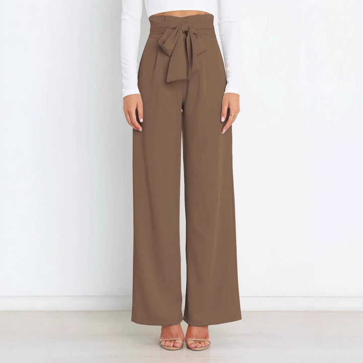 Women's Wide High-Waist Paperbag Pants with Pleats and Tie Belt Drune