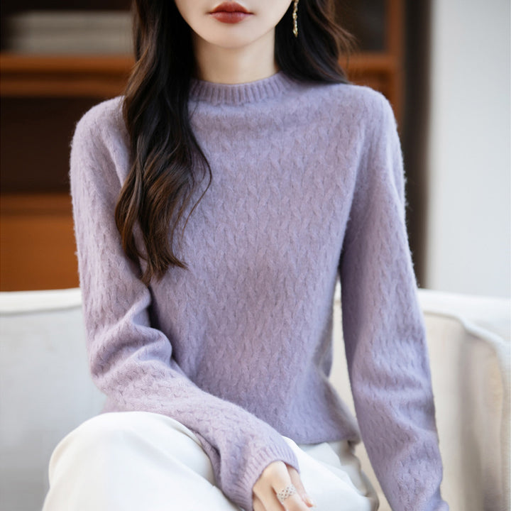 Women's Soft Fine Knit Sweater with Short Mock Neck, Light Mohair Look and Relaxed Silhouette Mune Fashion