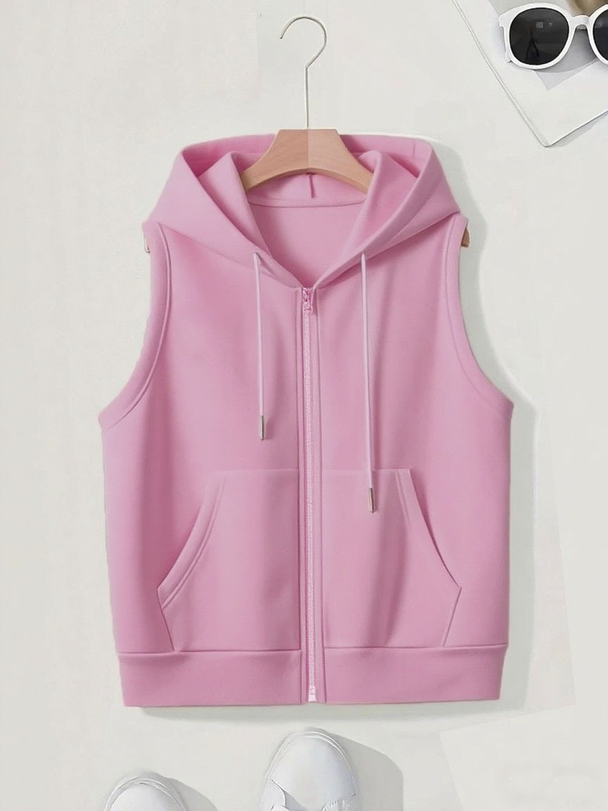 Women's Sleeveless Zip Hoodie Vest made of soft sweat with kangaroo pockets Mune Fashion