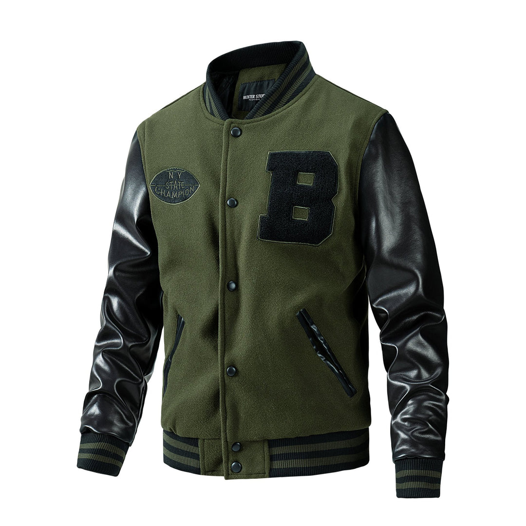 Men's stylish college jacket with leather sleeves Mune Fashion