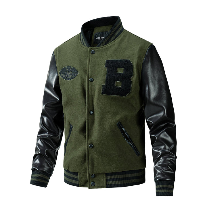 Men's stylish college jacket with leather sleeves Mune Fashion
