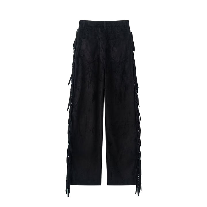 Womens Loose High-Waist Pants with Side Fringes and Button Closure Mune Fashion