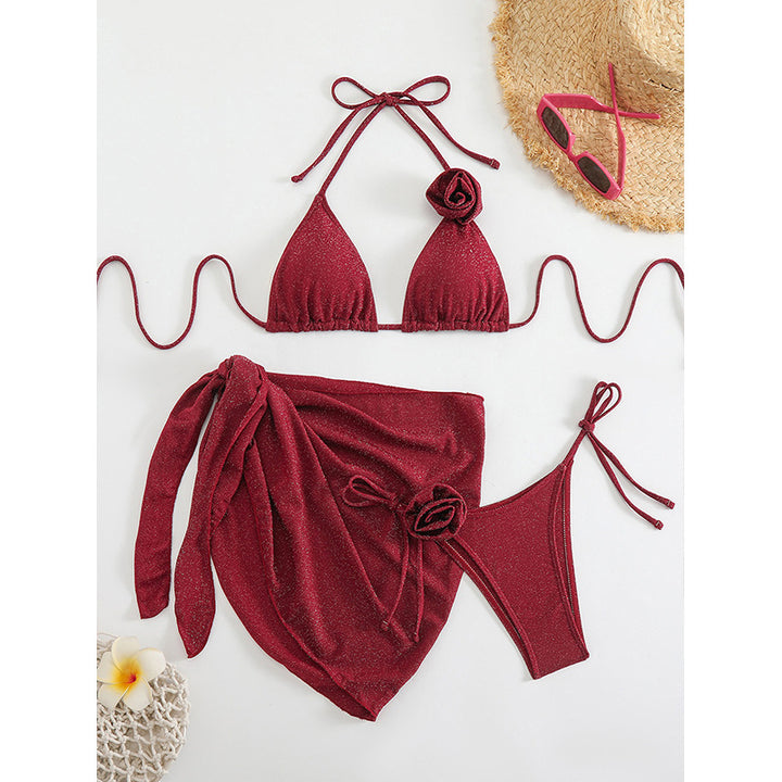 Women's Glittering Triangle Bikini with Elegant Wrap Skirt Mune Fashion