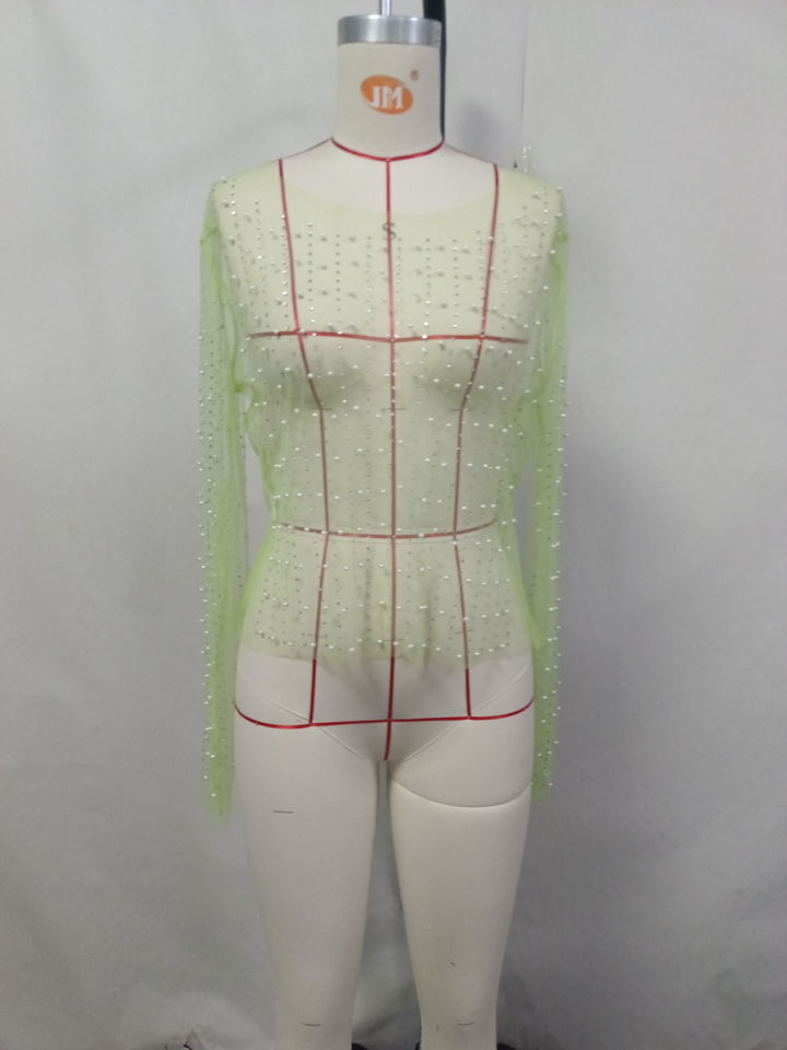 Women's glittering long-sleeve top with rhinestone embellishments Mune Fashion
