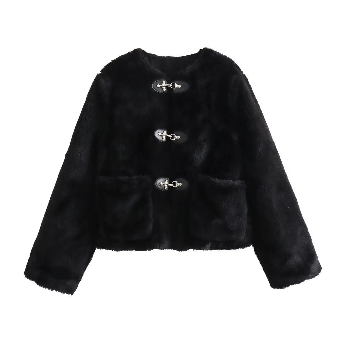 Women's Short Cut Teddy Jacket with Toggle Fastenings and Patch Pockets Mune Fashion