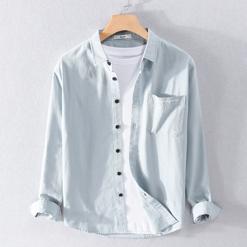 Men's lightweight cotton long-sleeve shirt in overshirt style with flap pocket and contrasting buttons Mune Fashion