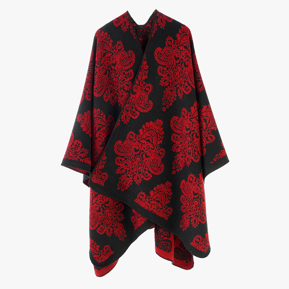Women Oversized Wrap Cape with Double-Sided Jacquard and Asymmetric Zip Hem Mune Fashion