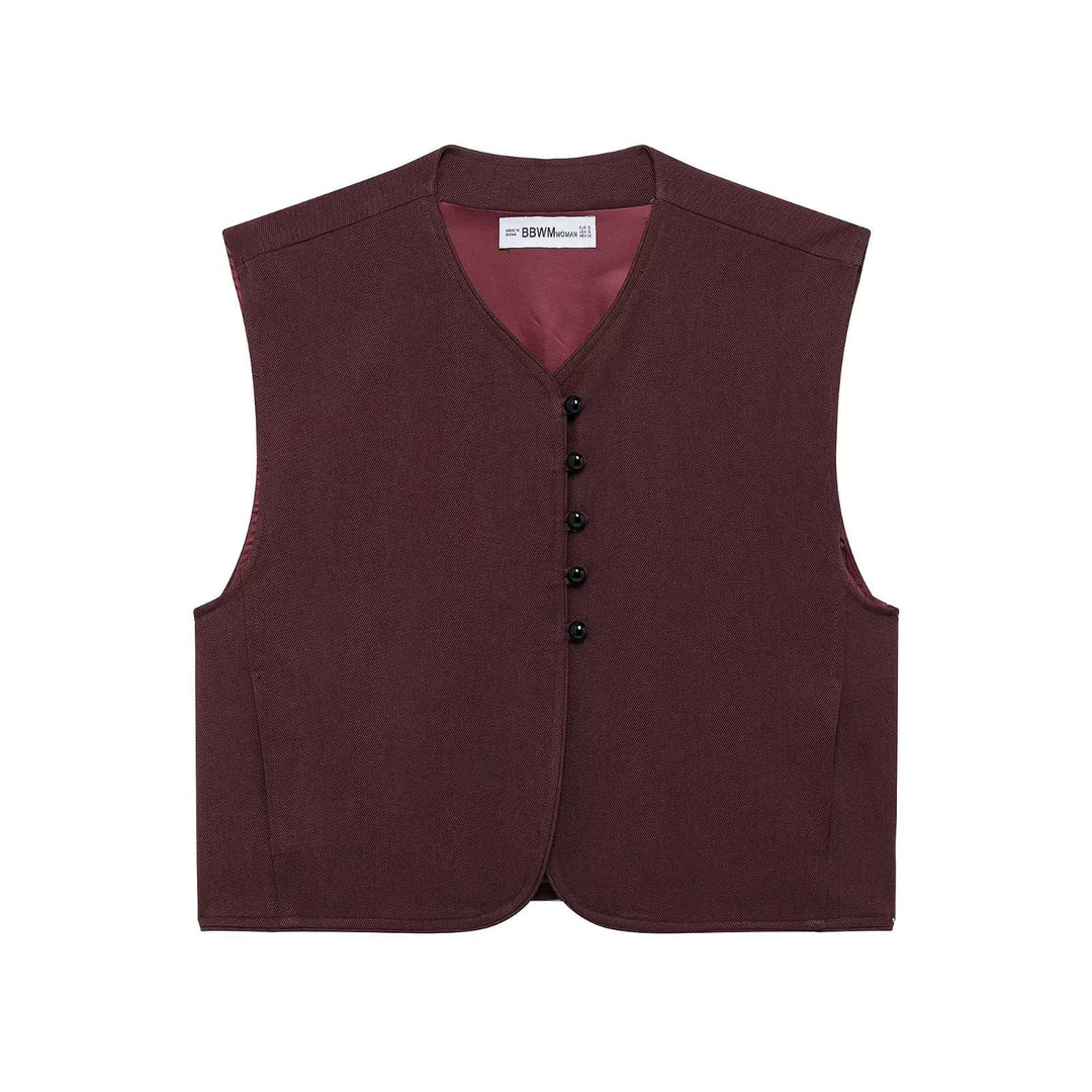 Women’s tailored business vest with V-neck, concealed button placket and fine inner finish Mune Fashion