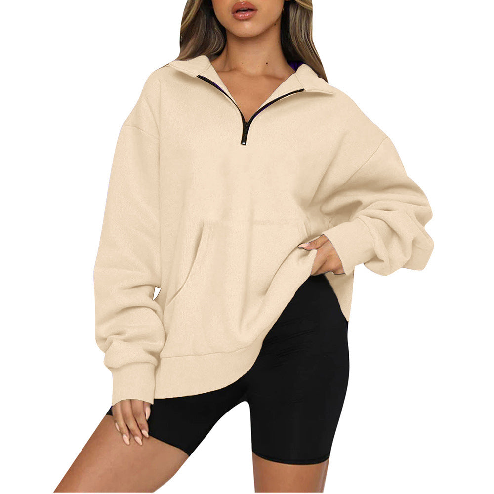 Women nan Oversize-Halfzip-Hoodie with kangaroo pocket and extended hem Mune Fashion