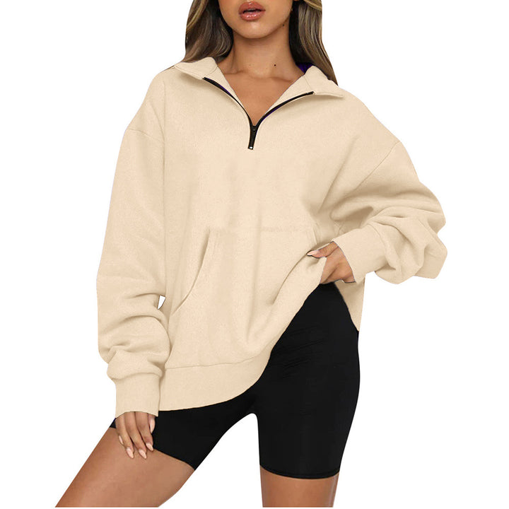 Women nan Oversize-Halfzip-Hoodie with kangaroo pocket and extended hem Mune Fashion