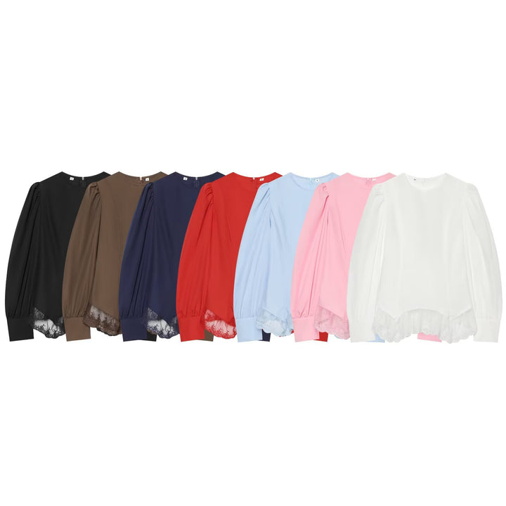 Women's blouse with volume sleeves and lace trim Mune Fashion