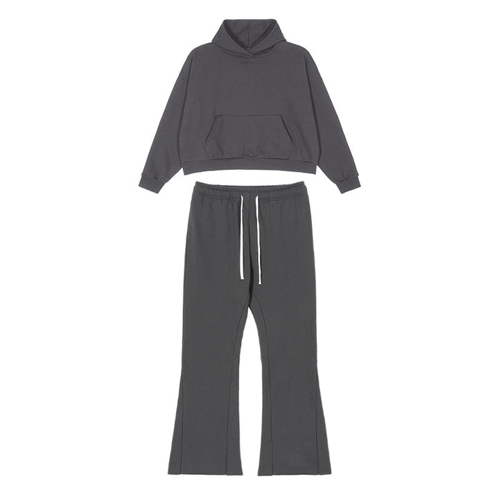 Women's Cropped Hoodie and Flared Sweatpants Lounge Set made of French Terry Mune Fashion