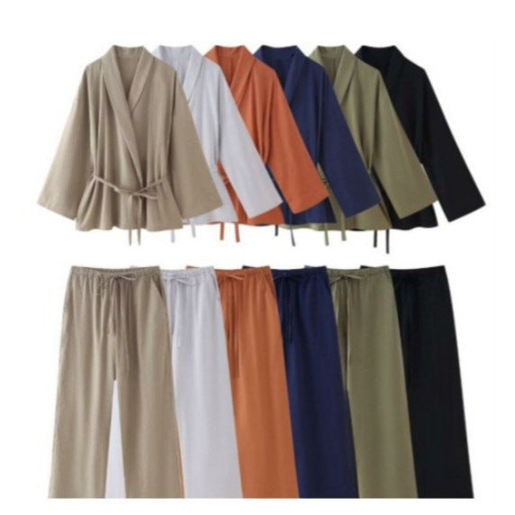 Ladies 10+ airy high-cut palazzo pants in linen look with elastic waistband and drawstring Mune Fashion