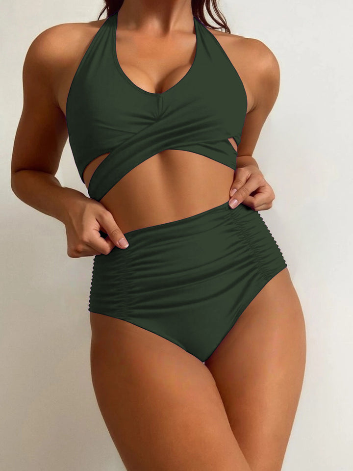 Women High-waisted Bathing Set with Stylish Wrap Design Mune Fashion